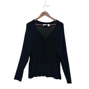Chico's Top Women's Size 2 L 12/14 Black V-Neck Pullover Slinky Knit Long Sleeve